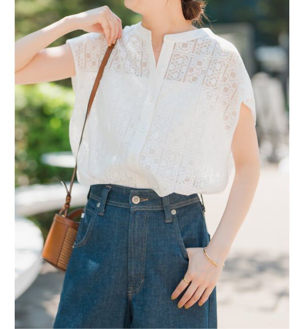 Spick and Span「《追加予約》PEレースフレンチスリーブシャツ」|シャツ・ブラウス|ホワイト