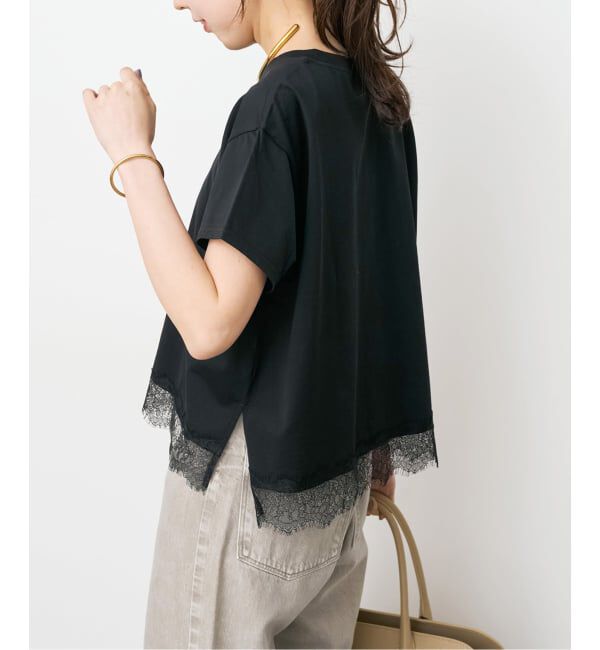 Spick and Span「《追加予約》ヘムレース付きTシャツ」|Tシャツ・カットソー|ブラック