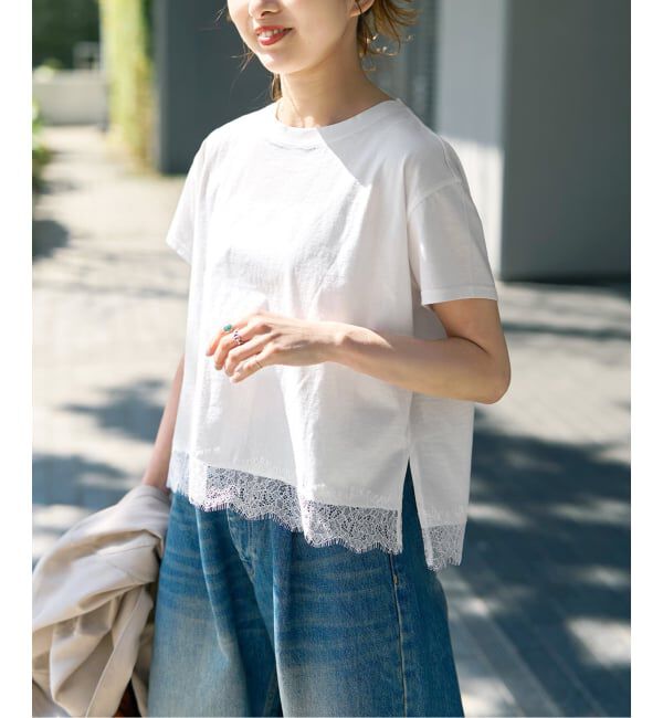 Spick and Span「《追加予約》ヘムレース付きTシャツ」|Tシャツ・カットソー|