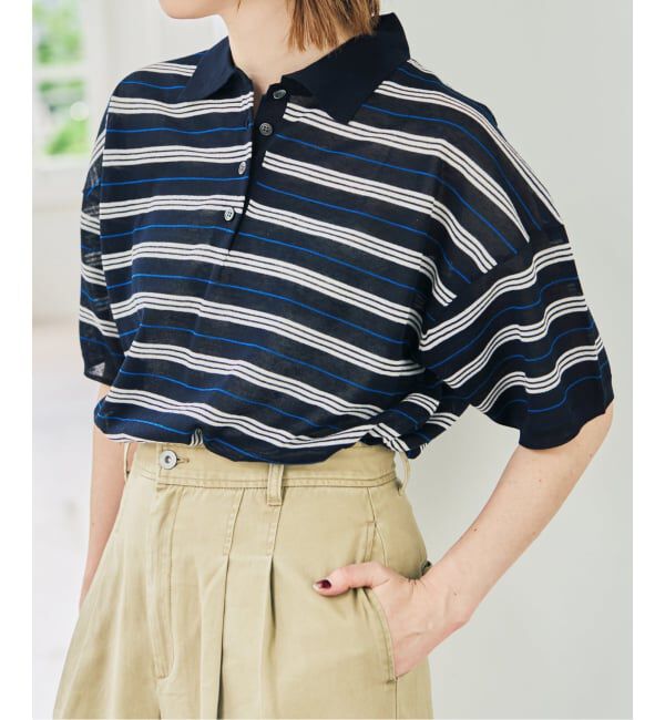 Spick and Span「シアーマルチボーダーポロシャツニット」|ニット・セーター|