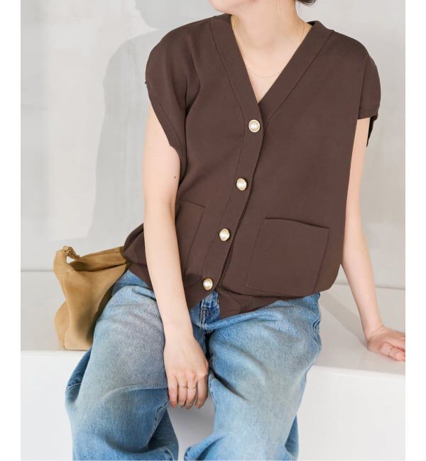 Spick and Span「《WEB限定 / 追加予約》パールボタンウォッシャブルニットベスト」|ニット・セーター|