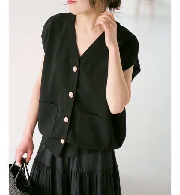 Spick and Span「《WEB限定 / 追加予約》パールボタンウォッシャブルニットベスト」|ニット・セーター|