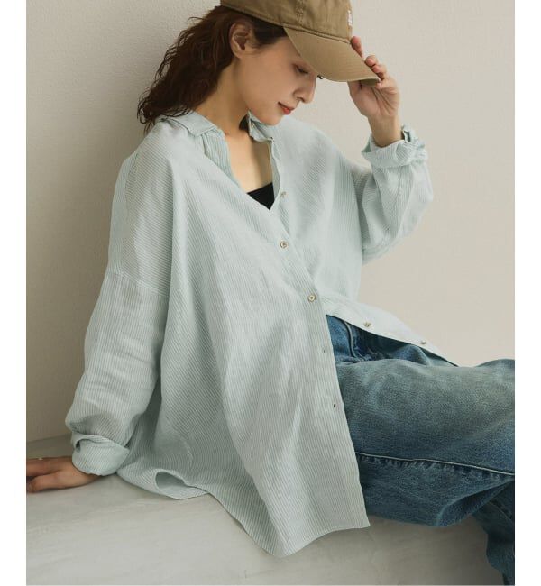 Spick and Span「《追加3予約》 80リネンカシュクール ビッグシャツ」|シャツ・ブラウス|グリーンべース