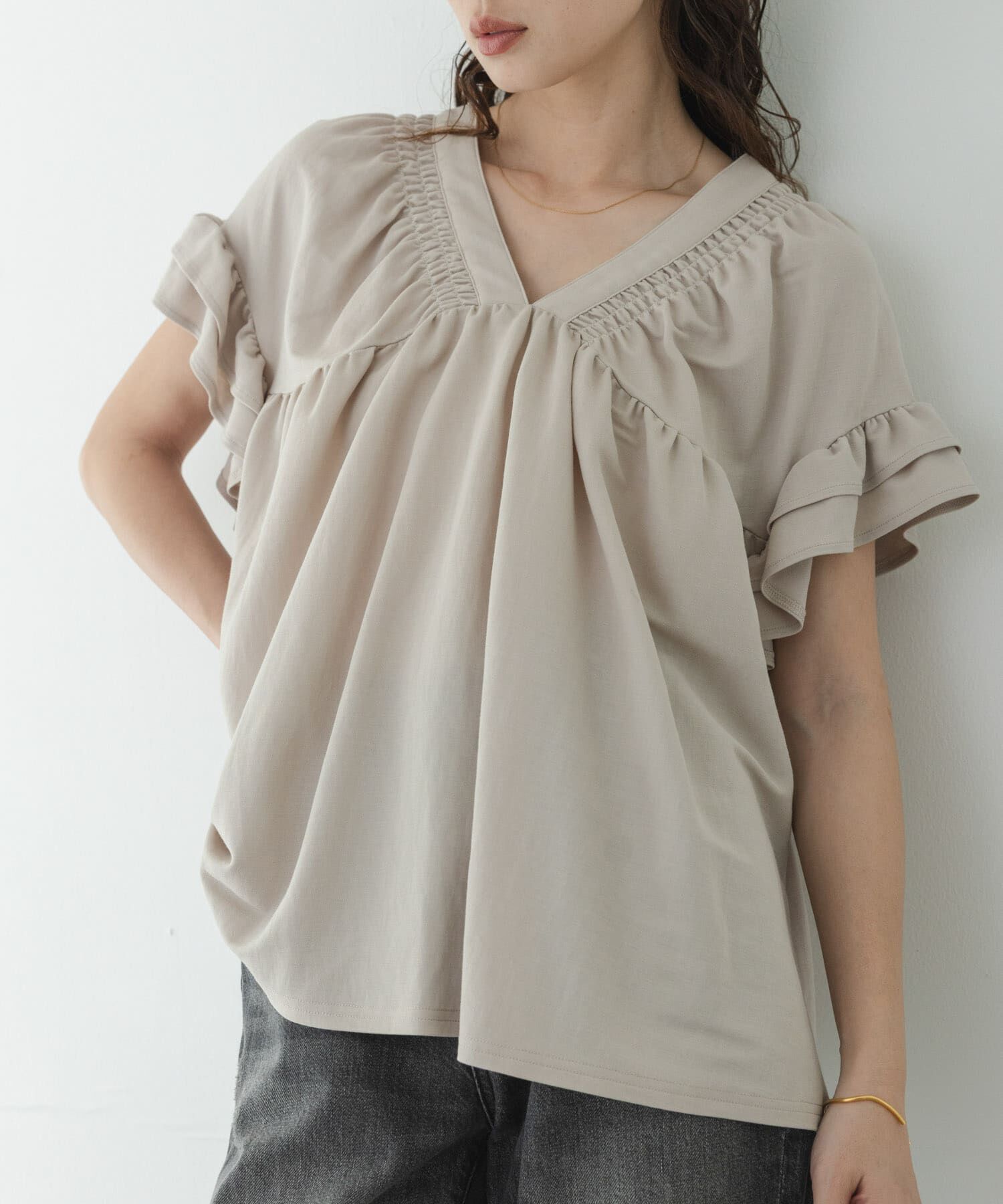 Sonny Label 「シャーリングフリルスリーブプルオーバー」|Tシャツ・カットソー|