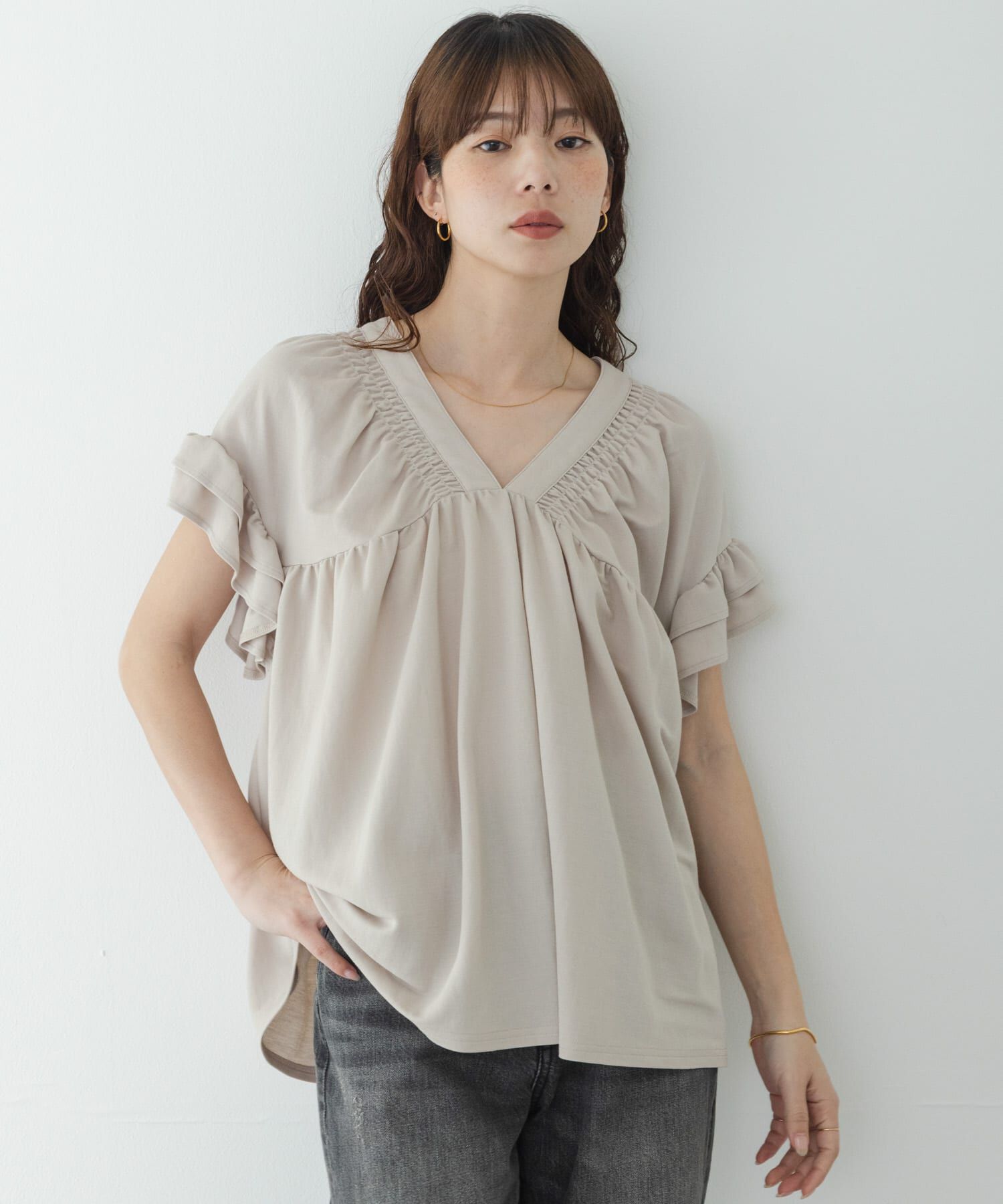 Sonny Label 「シャーリングフリルスリーブプルオーバー」|Tシャツ・カットソー|