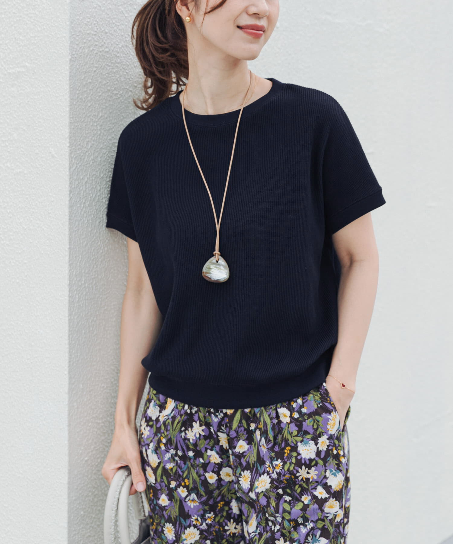 URBAN RESEARCH DOORS「タックフライスフレンチTシャツ」|Tシャツ・カットソー|ネイビー