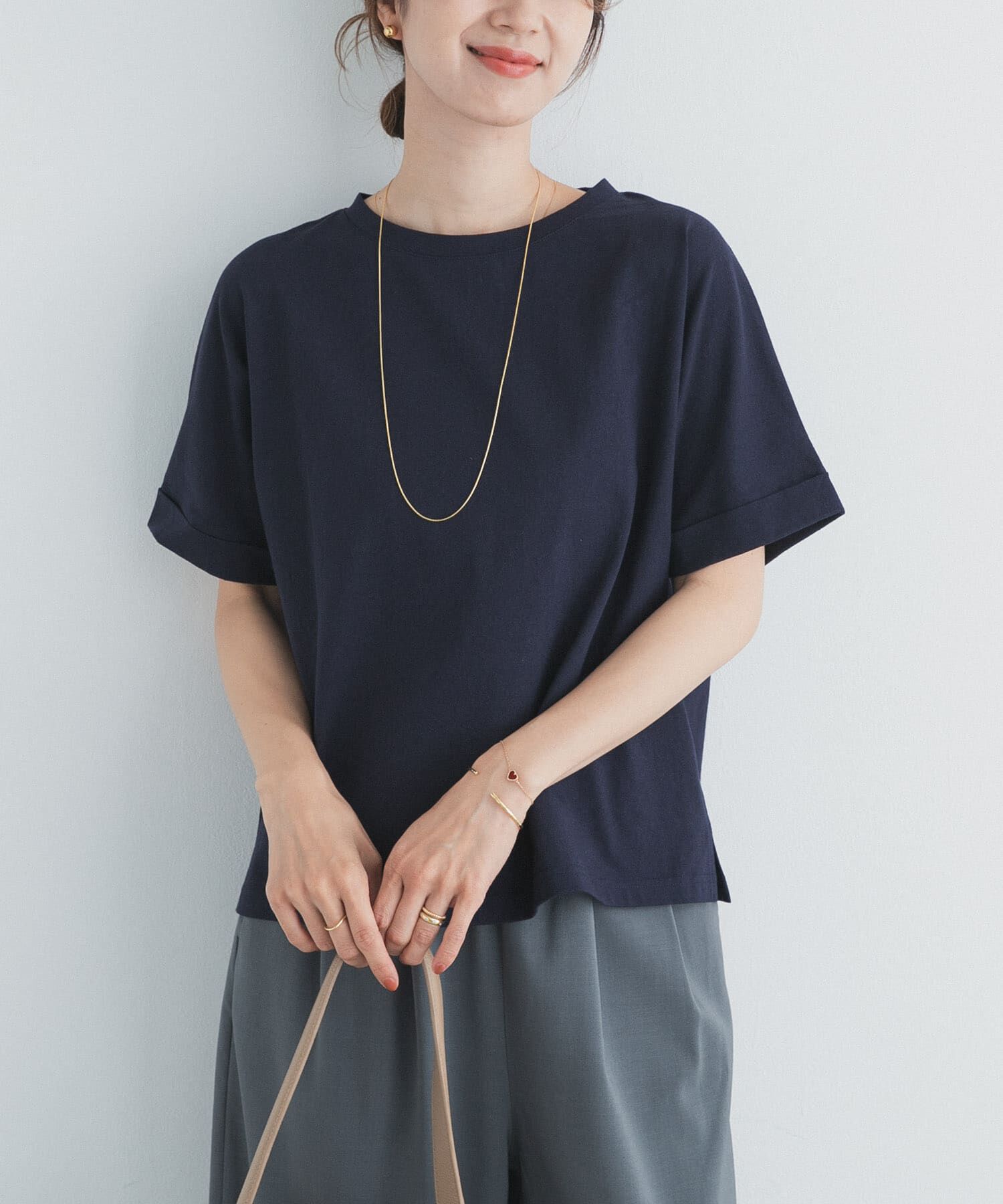URBAN RESEARCH DOORS「『UR TECH』コットンロールスリーブプルオーバー」|Tシャツ・カットソー|ネイビー