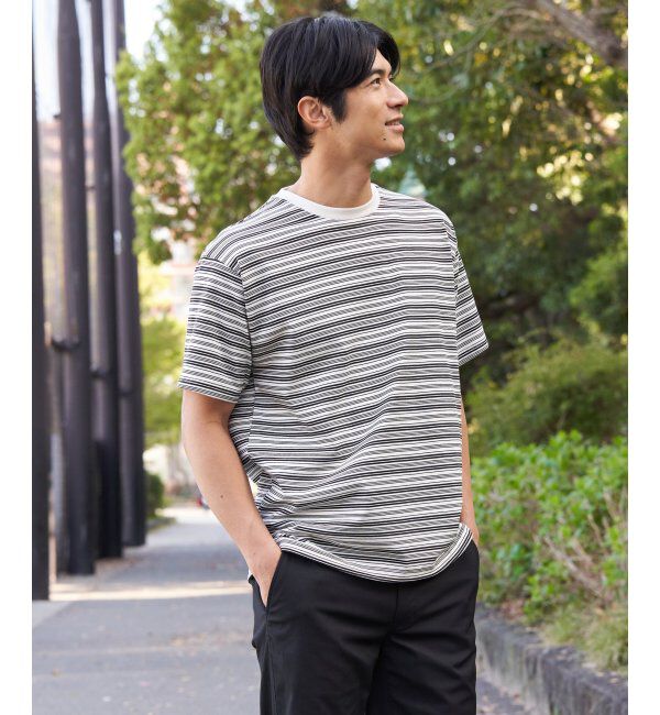 ikka「【お得だ値】冷感コットンドロストボーダーTシャツ」|Tシャツ・カットソー|