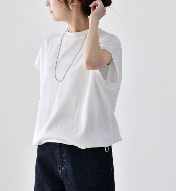 quaranciel「《予約》quaranciel:〈手洗い可能〉ドロスト フレンチスリーブ シアー ニット プルオーバー」|ニット・セーター|