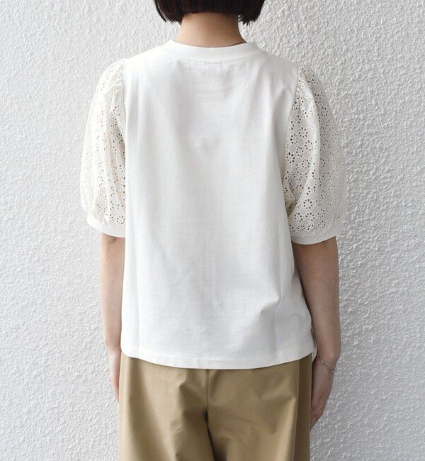 SHIPS Colors 「《一部追加予約》SHIPS Colors:〈手洗い可能〉ミニ裏毛 レース スリーブ トップス◇」|Tシャツ・カットソー|