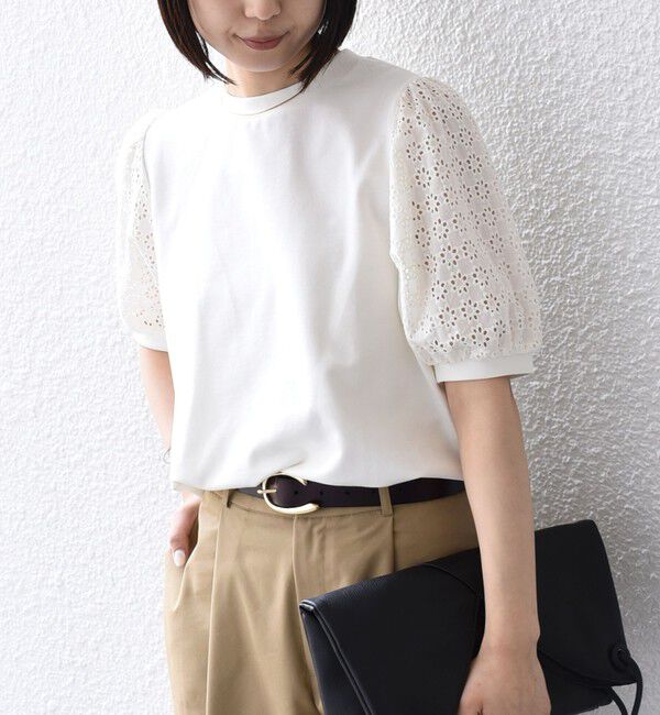 SHIPS Colors 「《一部追加予約》SHIPS Colors:〈手洗い可能〉ミニ裏毛 レース スリーブ トップス◇」|Tシャツ・カットソー|