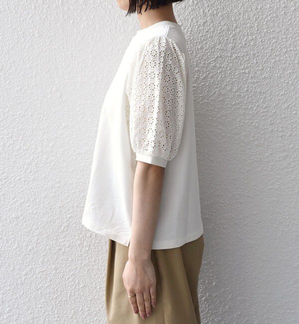 SHIPS Colors 「《一部追加予約》SHIPS Colors:〈手洗い可能〉ミニ裏毛 レース スリーブ トップス◇」|Tシャツ・カットソー|