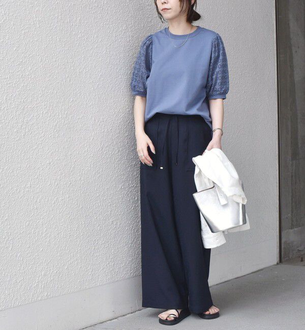 SHIPS Colors 「《一部追加予約》SHIPS Colors:〈手洗い可能〉ミニ裏毛 レース スリーブ トップス◇」|Tシャツ・カットソー|