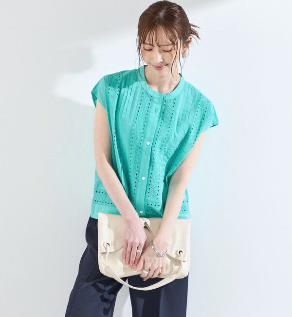 SHIPS Colors 「SHIPS Colors:〈手洗い可能〉エンブロイダリー レース フレンチスリーブ シャツ◇」|シャツ・ブラウス|
