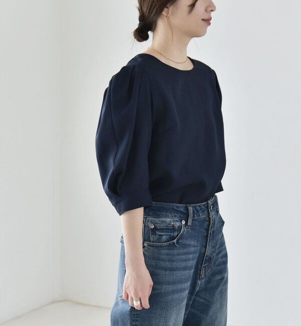 quaranciel「《予約》quaranciel:〈洗濯機可能〉リネンライク パフスリーブ クルーネック ブラウス」|シャツ・ブラウス|