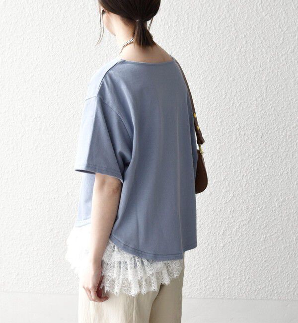 SHIPS any「《予約》SHIPS any:〈洗濯機可能〉レース ヘム アシンメトリー ショートスリーブ TEE」|Tシャツ・カットソー|