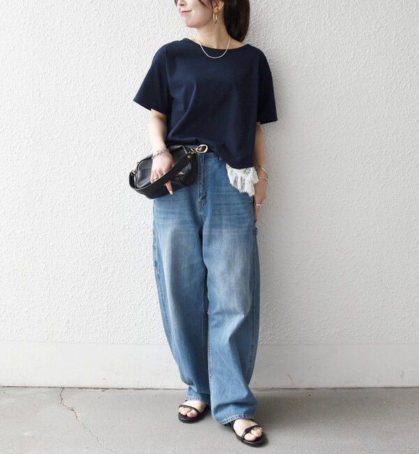 SHIPS any「《予約》SHIPS any:〈洗濯機可能〉レース ヘム アシンメトリー ショートスリーブ TEE」|Tシャツ・カットソー|