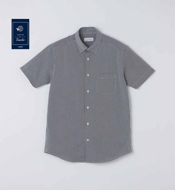 SHIPS「SHIPS:〈FUNCTION〉Albini &times; RENU(R)半袖 ジャージー ストライプ シャツ」|シャツ・ブラウス|ネイビー