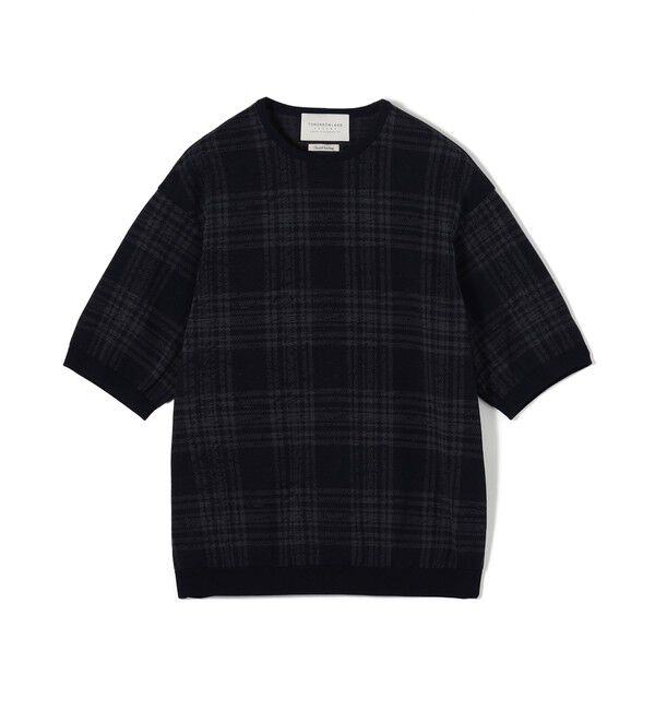 TOMORROWLAND MENS「TOMORROWLAND tricot チェック柄 コットンハーフスリーブ ニット」|ニット・セーター|68 ネイビー系