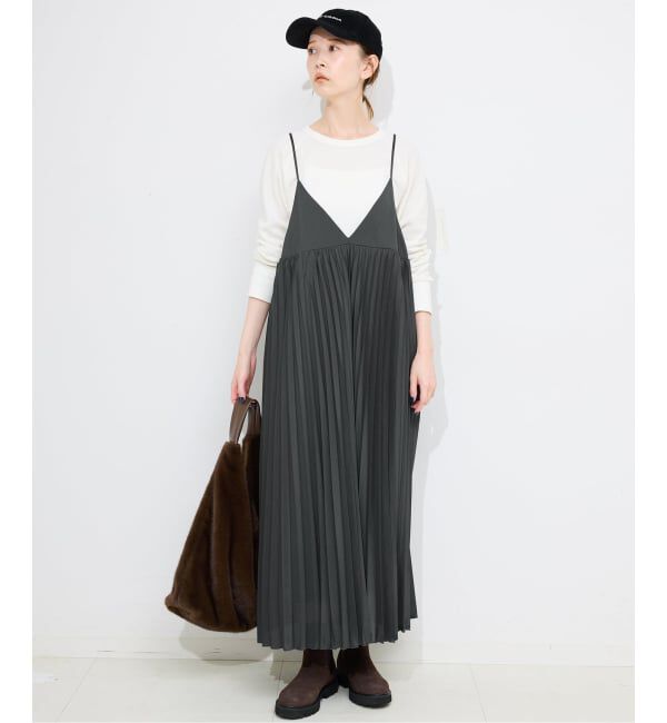 SLOBE IENA「《追加》パウダリーサテンプリーツキャミワンピース」|ワンピース|