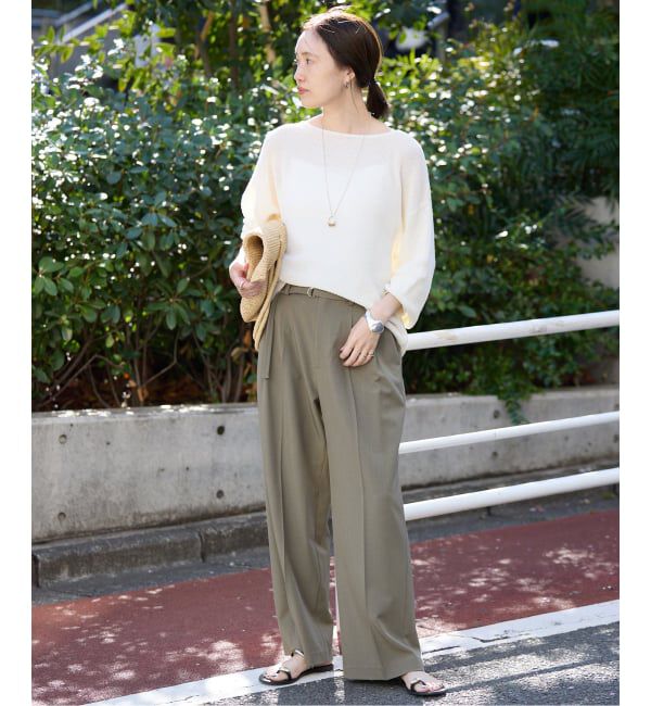 SLOBE IENA「《4サイズ展開》ベルテット2タックストレートパンツ」|スラックス|