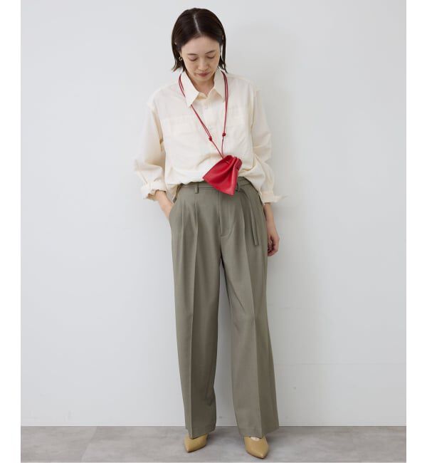 SLOBE IENA「《4サイズ展開》ベルテット2タックストレートパンツ」|スラックス|