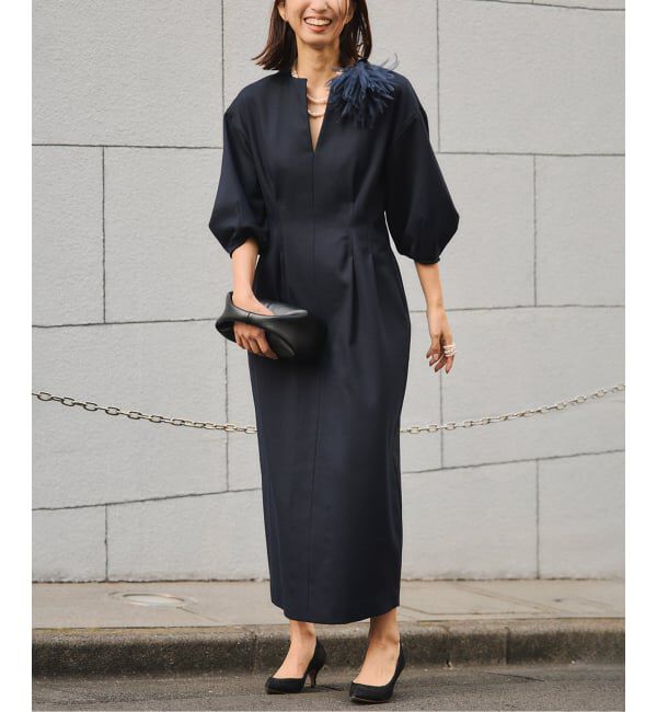 VERMEIL par iena「《追加4》P/Ry ウエストシェイプワンピース」|ワンピース|ネイビー