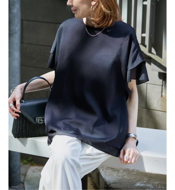 VERMEIL par iena「Spun satin レイヤードブラウス」|シャツ・ブラウス|ネイビー