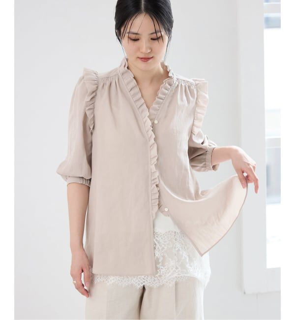 IENA「《一部店舗限定》 コットンシュリンク7分袖ブラウス」|シャツ・ブラウス|