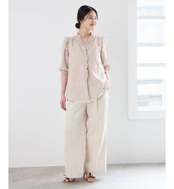 IENA「《一部店舗限定》 コットンシュリンク7分袖ブラウス」|シャツ・ブラウス|