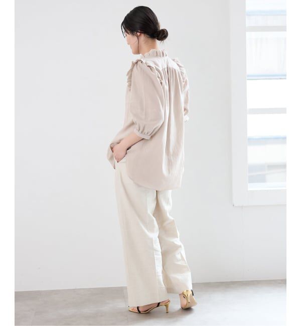 IENA「《一部店舗限定》 コットンシュリンク7分袖ブラウス」|シャツ・ブラウス|