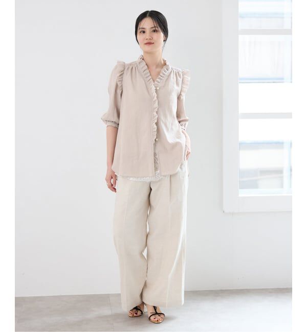 IENA「《一部店舗限定》 コットンシュリンク7分袖ブラウス」|シャツ・ブラウス|