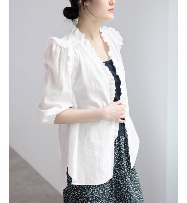 IENA「《一部店舗限定》 コットンシュリンク7分袖ブラウス」|シャツ・ブラウス|
