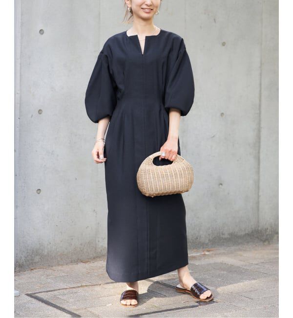 VERMEIL par iena「《一部WEB限定予約》FLAXASA jewel ox ウエストシェイプワンピース」|ワンピース|ネイビー
