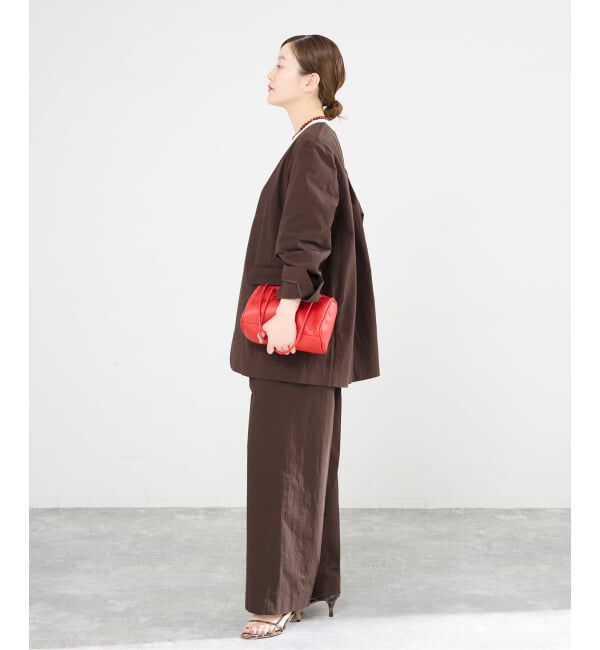 IENA「《一部カラー店舗限定》コットンサブレUネックジャケット」|ノーカラージャケット|