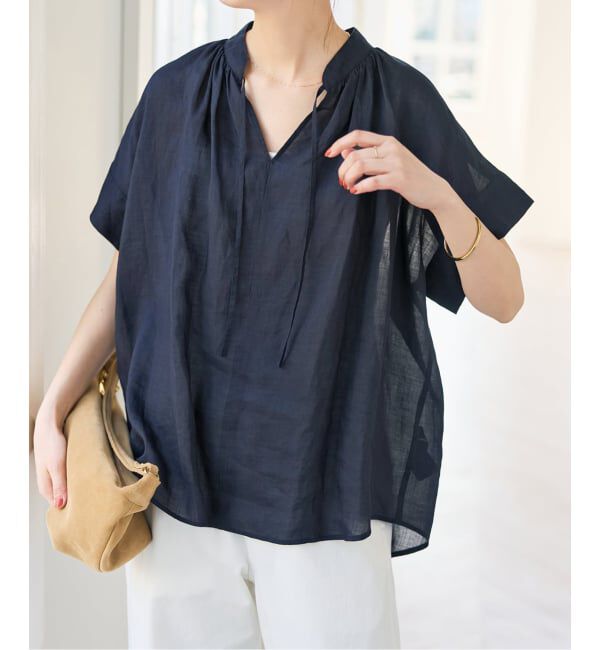 Spick and Span「ラミーミックススキッパーブラウス」|シャツ・ブラウス|ネイビー B