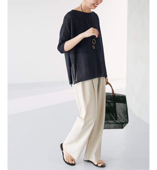 Spick and Span「《接触冷感》ICE FINE 5分袖ボートネックニット」|ニット・セーター|