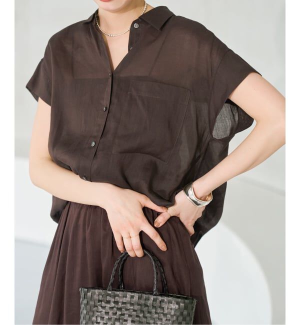 Spick and Span「《セットアップ可》ラミーブレンドフレンチスリーブシャツ」|シャツ・ブラウス|