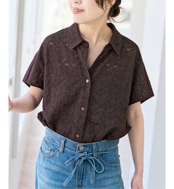 Spick and Span「レースフレンチスリーブシャツ」|シャツ・ブラウス|ブラウン