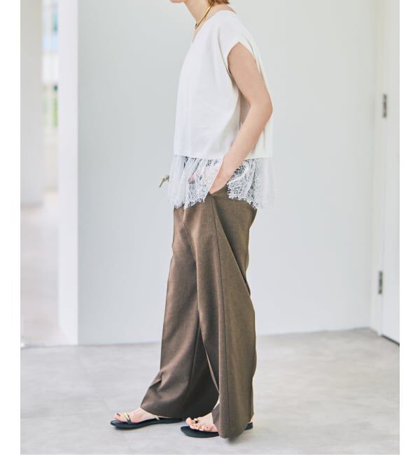 Spick and Span「《手洗い可》レースドッキング2WAYフレンチスリーブニットプルオーバー」|ニット・セーター|