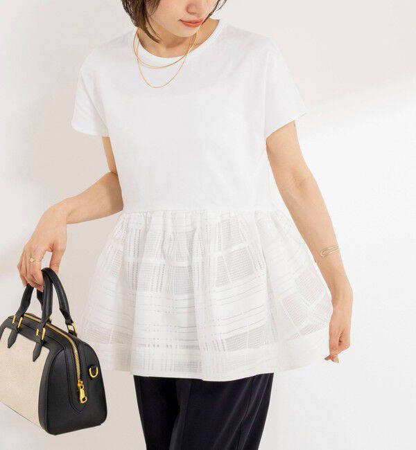 NOLLEY'S「ウォッシャブル布帛切り替えプルオーバー」|Tシャツ・カットソー|オフホワイト
