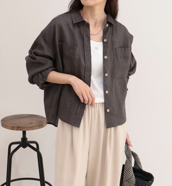 fredy emue「LINEN100 クロップドシャツ」|シャツ・ブラウス|チャコールグレー