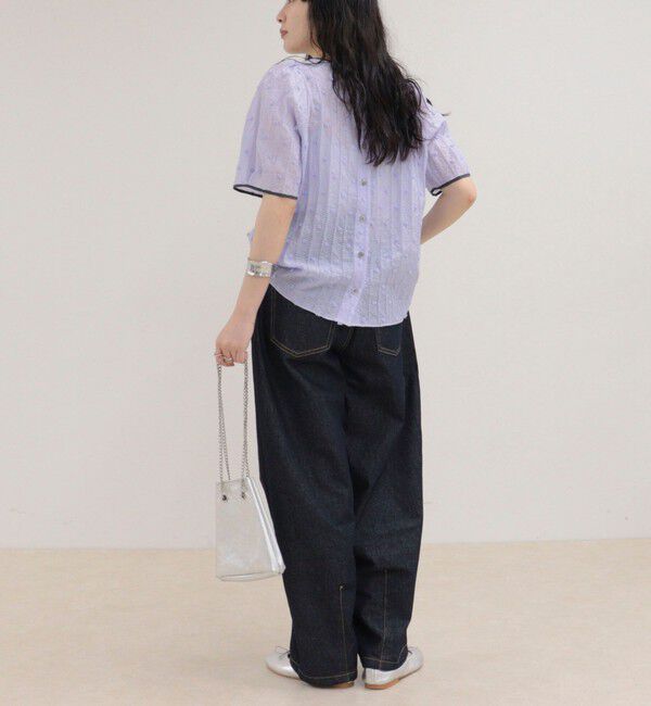 fredy emue「【大人気ブラウスの半袖バージョンが登場！】バック釦配色パイピング半袖ブラウス」|シャツ・ブラウス|