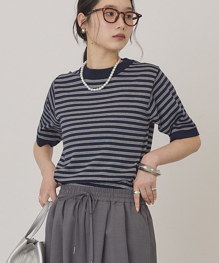 AMERICAN HOLIC「ボーダーハーフスリーブニットプルオーバー」|ニット・セーター|Navy