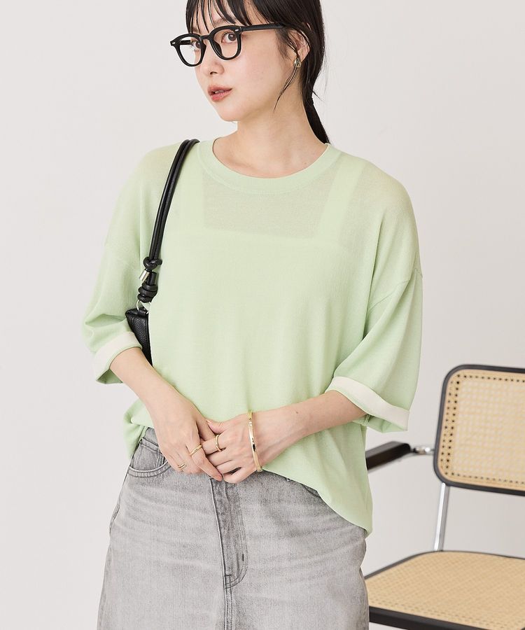 AMERICAN HOLIC「【接触冷感】配色コクーンシルエットニット」|ニット・セーター|Light Green