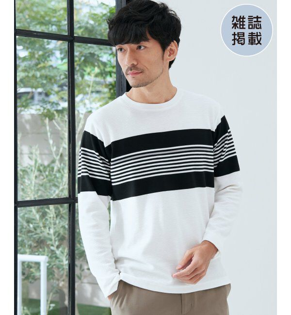 ikka「【雑誌MonoMax4月号掲載】リップルパネルボーダーロンＴ」|Tシャツ・カットソー|