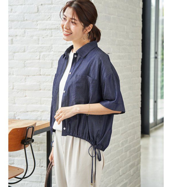 ikka「【雑誌InRed6月号掲載】冷感／デニム裾ドロストシャツ」|シャツ・ブラウス|