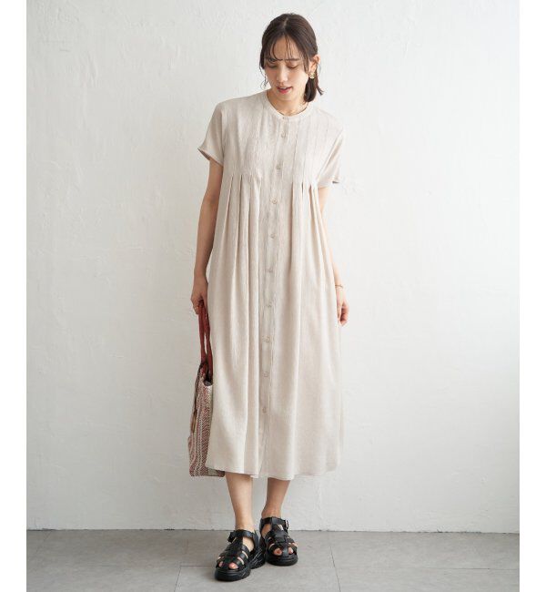 ikka「ウェストギャザーシャツワンピース」|その他|ベージュ