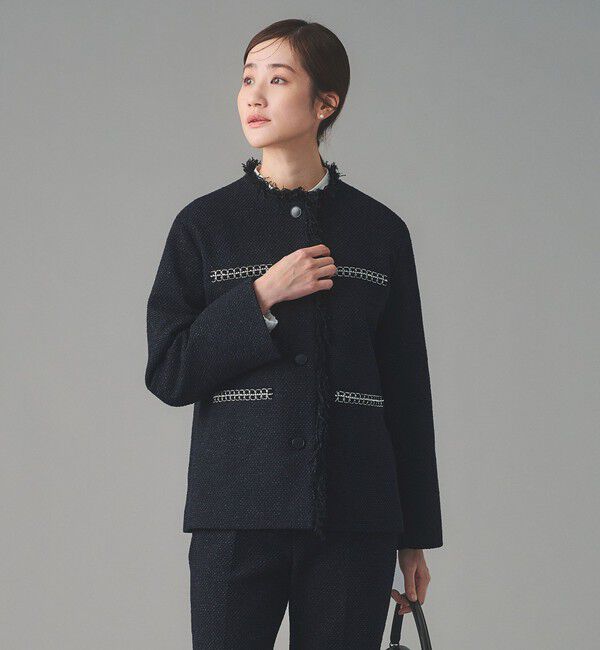 UNITED ARROWS「2トーン ツイードライク ノーカラー ジャケット」|ノーカラージャケット|