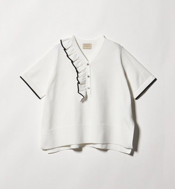 UNITED ARROWS「ミニマル フリル ショートスリーブ ニット」|ニット・セーター|OFF WHITE